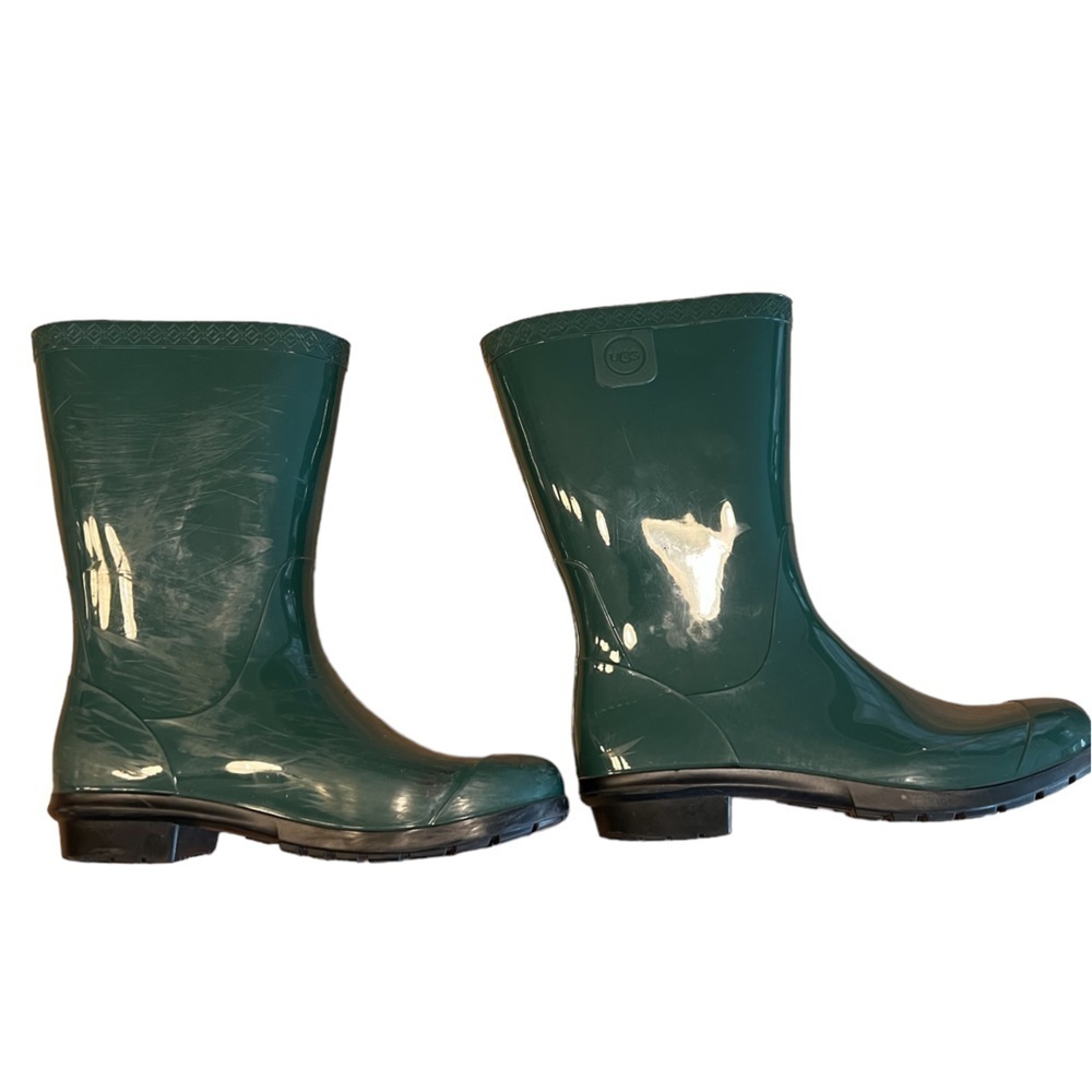 UGG Pine Green Rubber Waterproof Fabric Lined Mid Calf Rain Boots Women’s Sz 8‍‍ - Picture 8 of 13